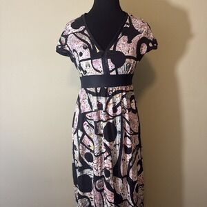 Vintage Matilda Womens Dress Maxi Colorful‎ Print Short Sleeve W/ Stretch Size S